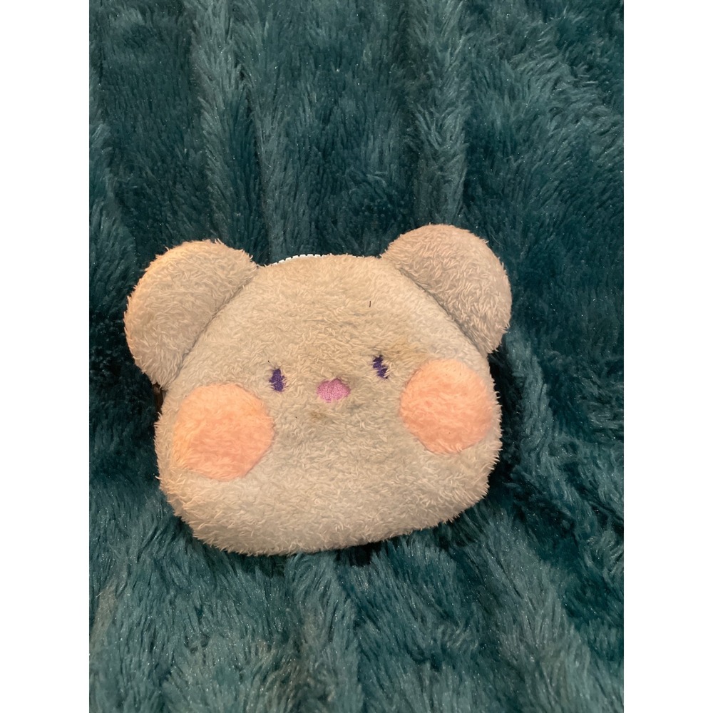 Kawaii Plush Bear Coin Purse Blue Fuzzy Animal Zipper Mini Pouch Wallet